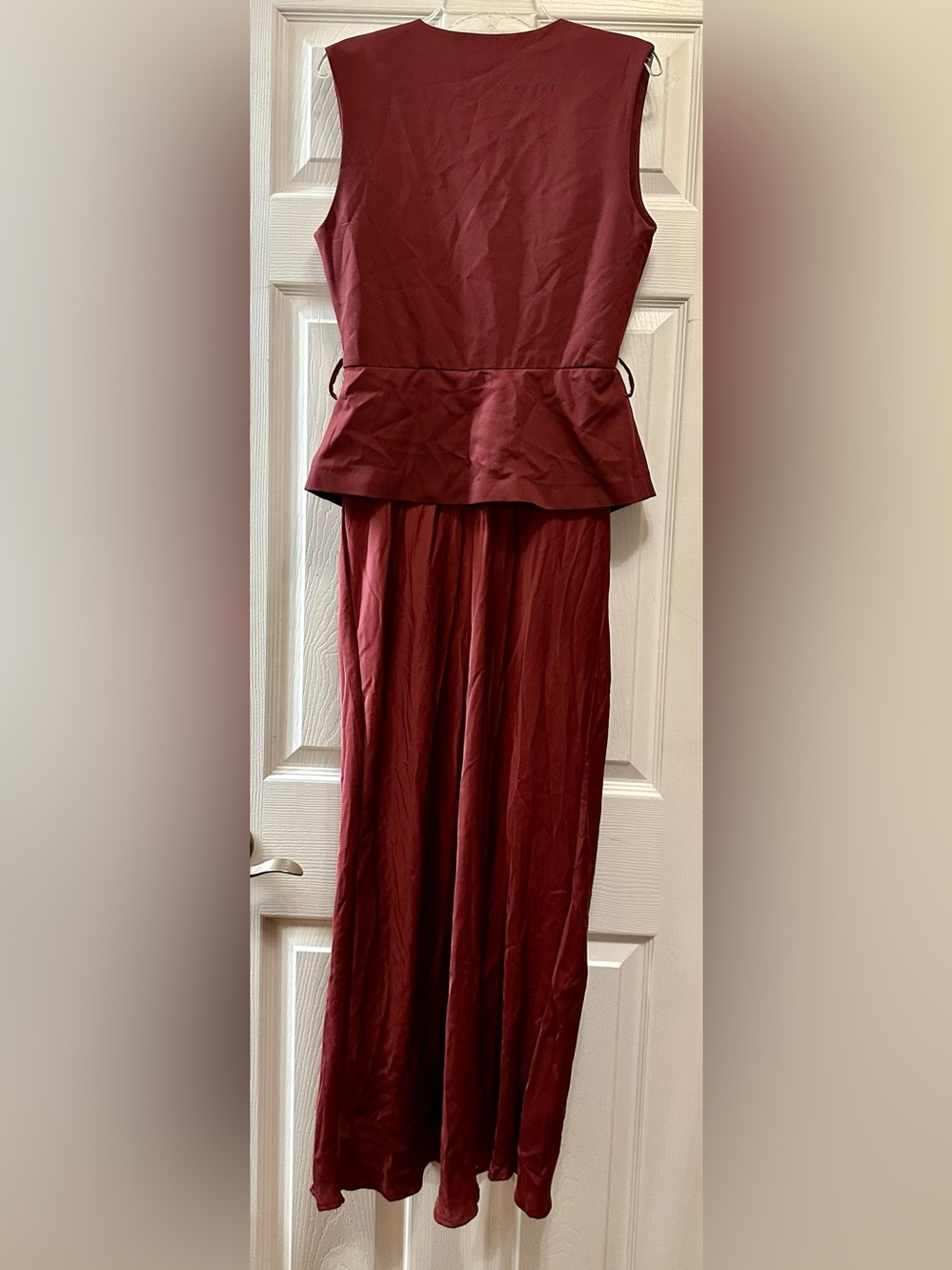Women's Elegant Burgundy Peplum Maxi Skirt - Picture 8 of 8